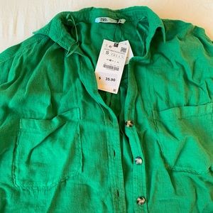 Green Zara short sleeve button top